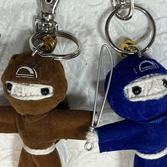 TWO Ninja String Doll Keychain Toys w/Swords Royal Blue/Brown 2.5" x 3" NEW - Picture 7 of 8